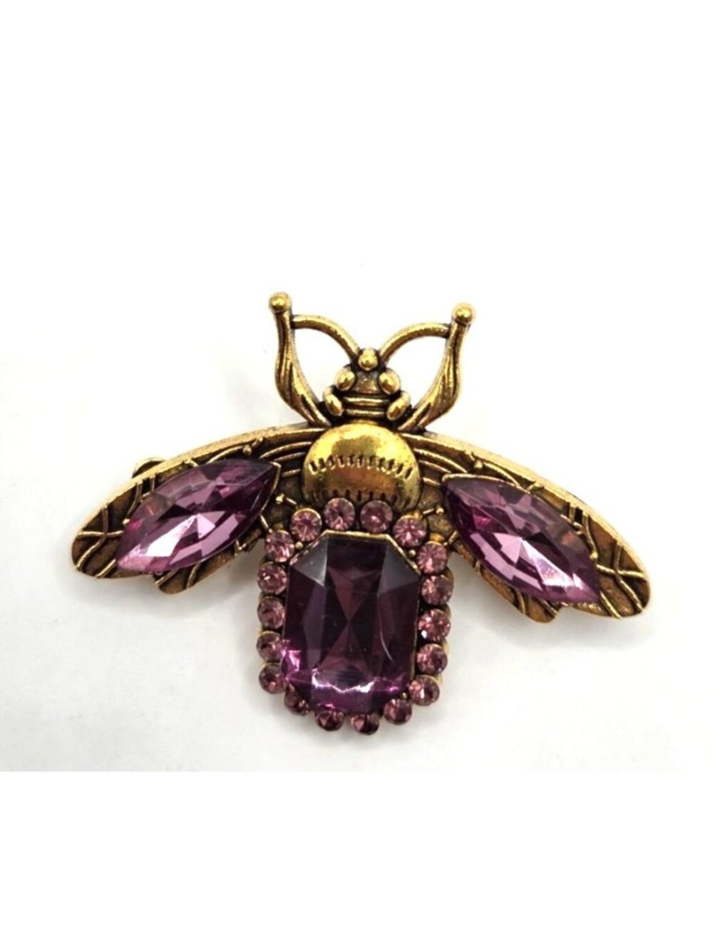 Gold-Tone Bee Brooch With Purple Rhinestones & Glass